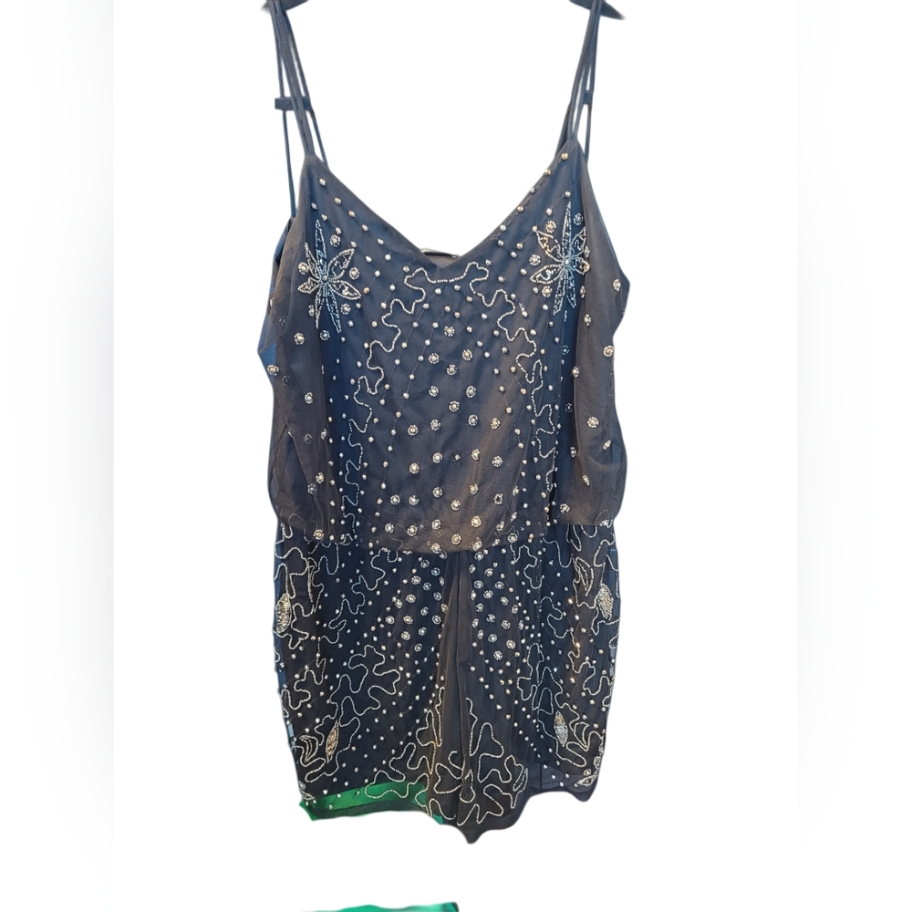 Dex Black Romper with Silver Bead Patterns